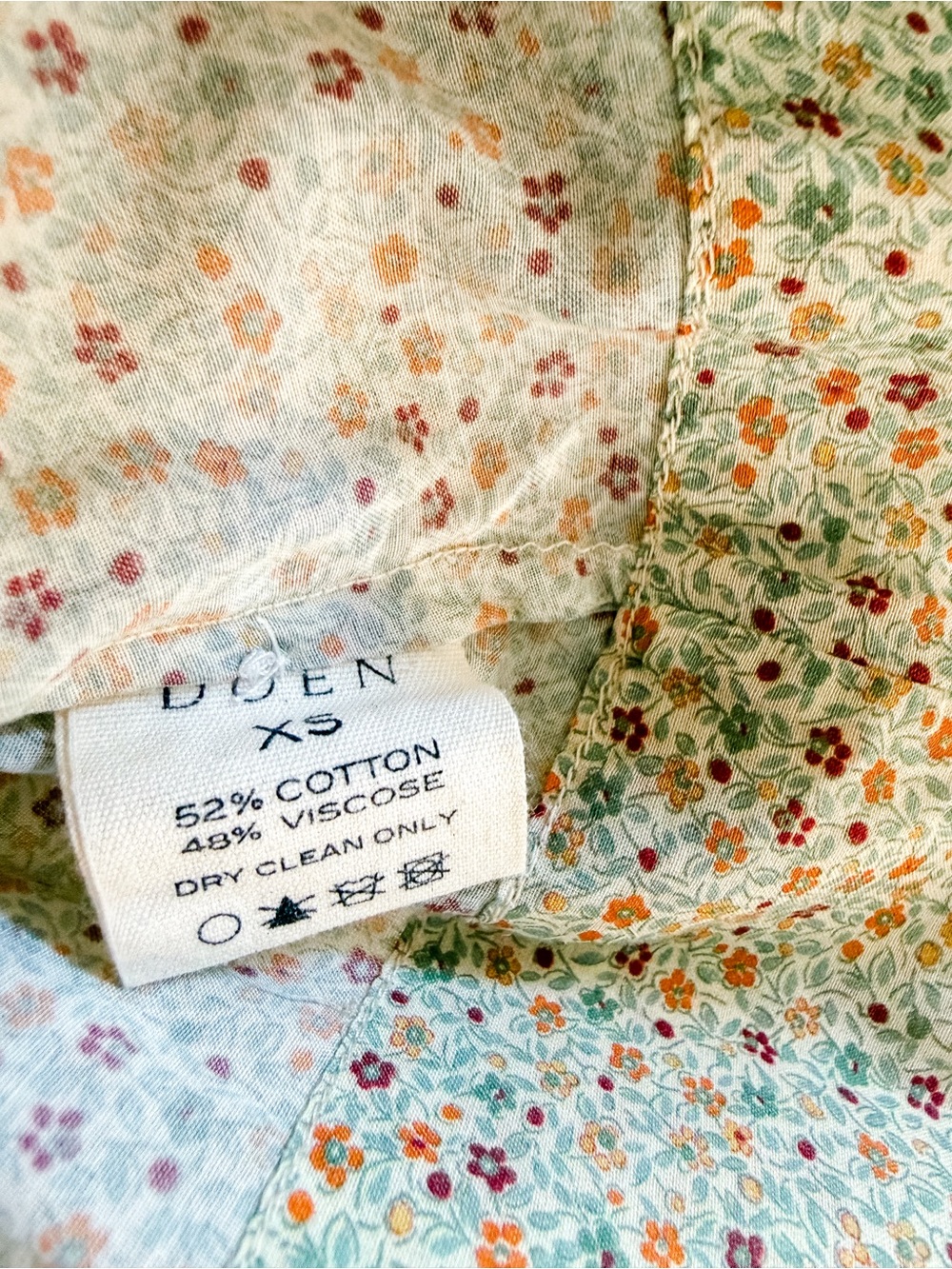 Doen Smocked Floral Blouse in Cream with Pink and Green Accents - Picture 9 of 9